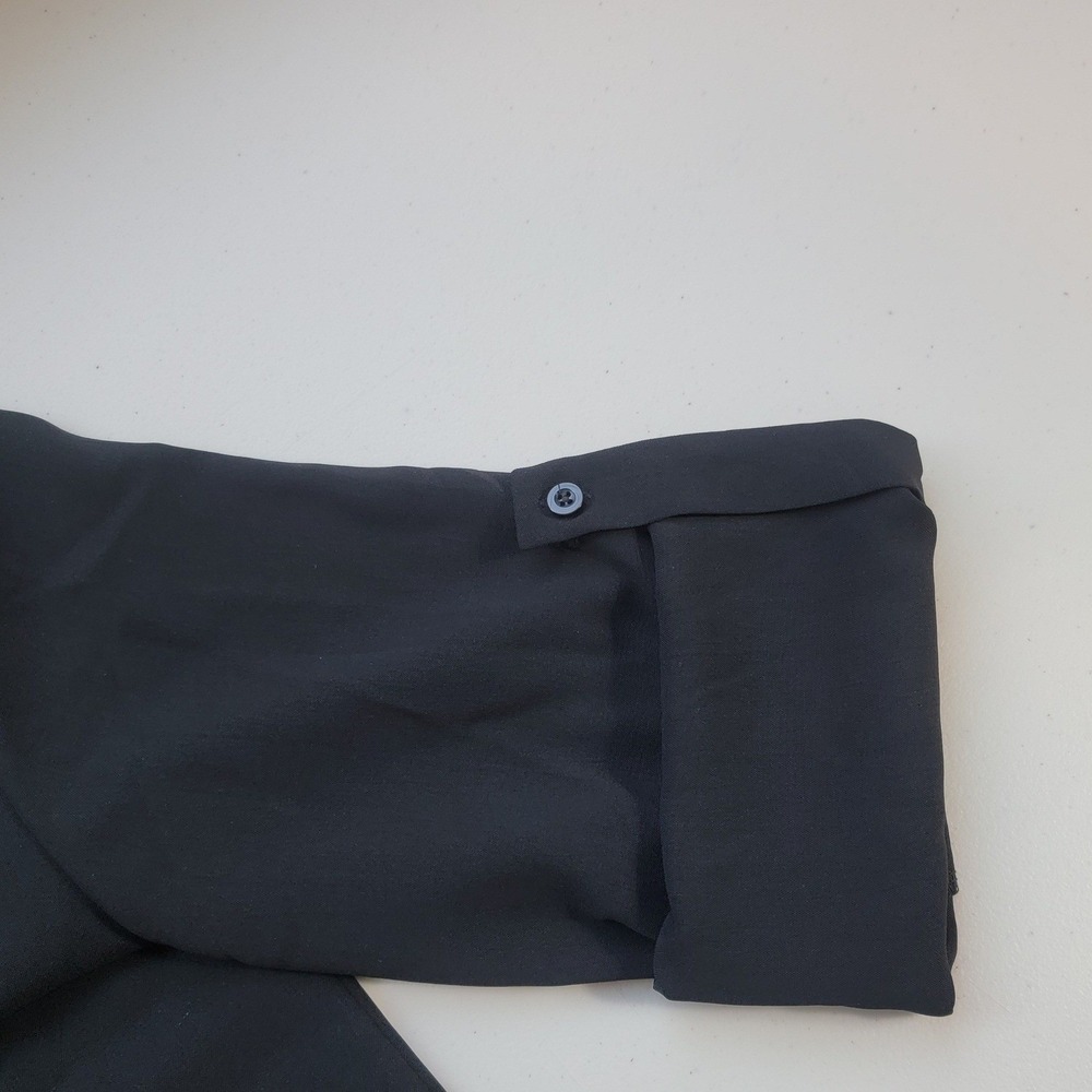 Vintage Moyabo Tie Neck Blouse Women Large Black Roll Tab Sleeve Chiffon Career - Picture 5 of 11